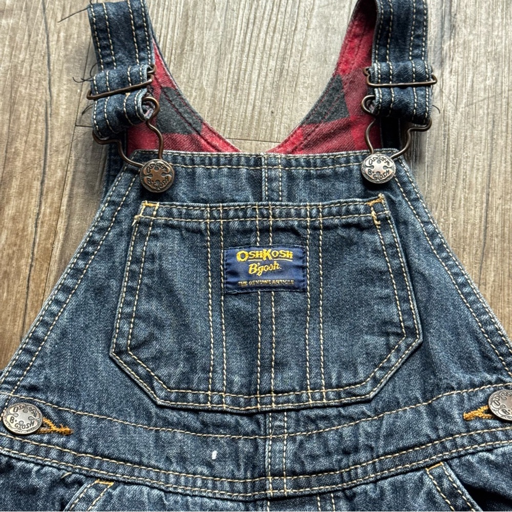 Oshkosh Kids Denim Overalls flannel lined 18 months dark wash - Picture 3 of 5